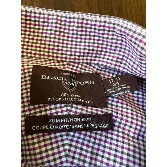 Black Brown 1826 Purple Oxford Slim Fit Button Down Shirt Non Iron 17 1/2 34 XL - Picture 4 of 7